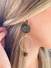 Load image into Gallery viewer, Upcycled Dangle Hoop Earrings with Leopard Charm