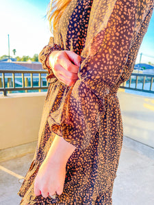 Date Night Black Leopard Print Long Sleeve Dress