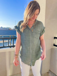 The Sweet Caroline Army Green Button Down Top
