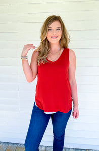 Invest In Yourself V-Neck Sleeveless Basic Tank Top in Brick