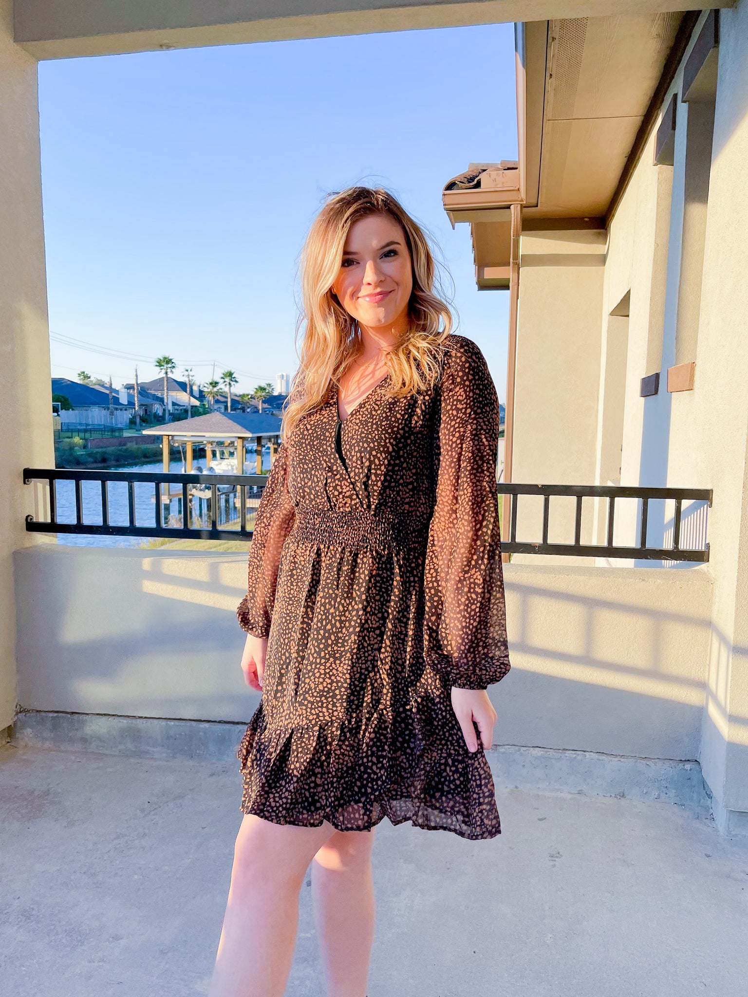 Date Night Black Leopard Print Long Sleeve Dress L Date Night Black Leopard Print Long Sleeve Dress L