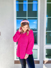 Load image into Gallery viewer, All Is Bright Hot Pink Popcorn V-Neck Sweater