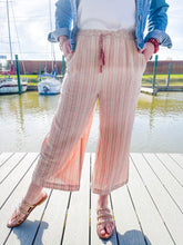 Load image into Gallery viewer, Easy Breezy Coral Striped Linen Culotte Pants with Tassel Tie