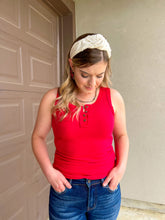 Load image into Gallery viewer, Ruby Red Ribbed Tank Top with Button