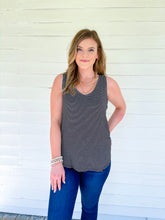Load image into Gallery viewer, Invest In Yourself V-Neck Sleeveless Basic Tank Top in Black &amp; White Stripe