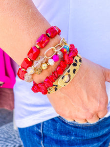 Red Leopard Bracelet Stack