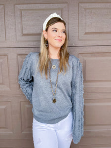 Grey Fringe Sleeve Sweater