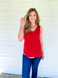 Invest In Yourself V-Neck Sleeveless Basic Tank Top in Brick