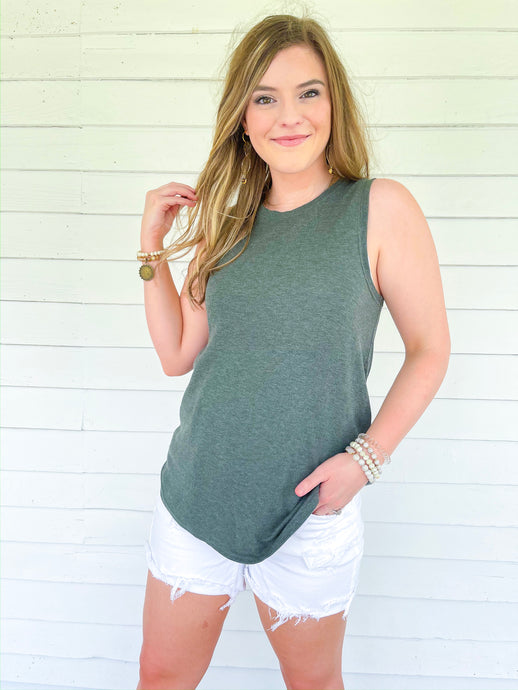 Just Go With It Olive Green Ribbed Tank