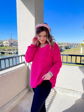 Load image into Gallery viewer, All Is Bright Hot Pink Popcorn V-Neck Sweater