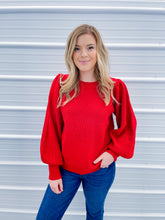 Load image into Gallery viewer, Red Puff Sleeve Sweater