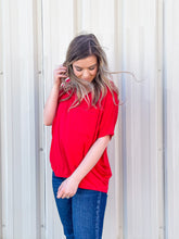 Load image into Gallery viewer, She&#39;s Not Afraid Oversized V-Neck Pocket Tee in Red