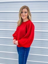 Load image into Gallery viewer, Red Puff Sleeve Sweater