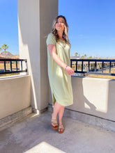 Load image into Gallery viewer, New Beginnings Midi Short Sleeve Dress in Pistachio Green