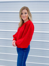 Load image into Gallery viewer, Red Puff Sleeve Sweater