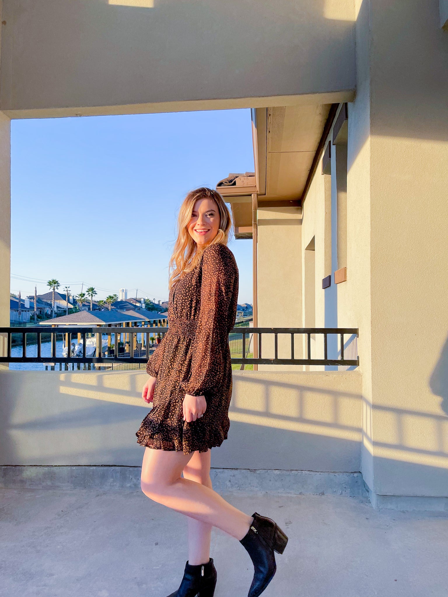 Date Night Black Leopard Print Long Sleeve Dress L Date Night Black Leopard Print Long Sleeve Dress L