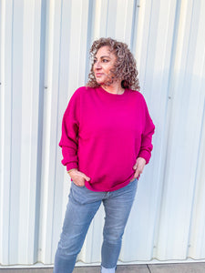 Thankful & Blessed Magenta Waffle Knit Sweater