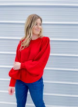 Load image into Gallery viewer, Red Puff Sleeve Sweater