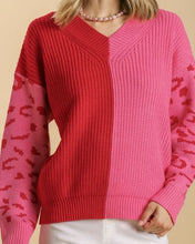 Load image into Gallery viewer, Made Up My Mind Two Toned Pink and Red V-neck Knit Pullover Sweater