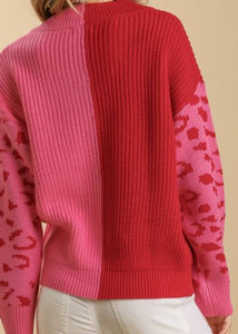 Made Up My Mind Two Toned Pink and Red V-neck Knit Pullover Sweater