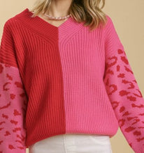 Load image into Gallery viewer, Made Up My Mind Two Toned Pink and Red V-neck Knit Pullover Sweater